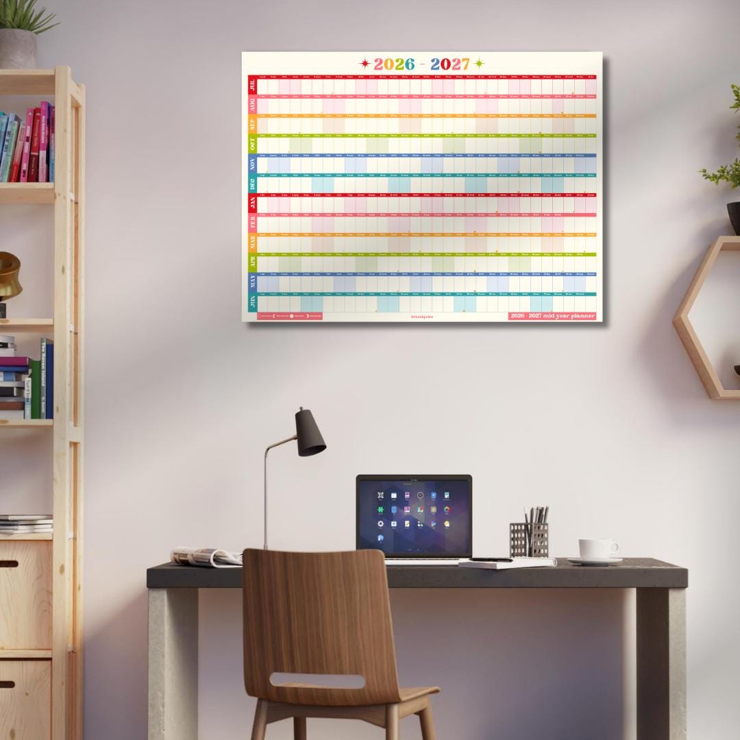 2026 - 2027 Mid Year Wall Planner Calendar – One Page Academic Yearly Wall Calendar Poster, Large Year at a Glance Wall Planner July Start