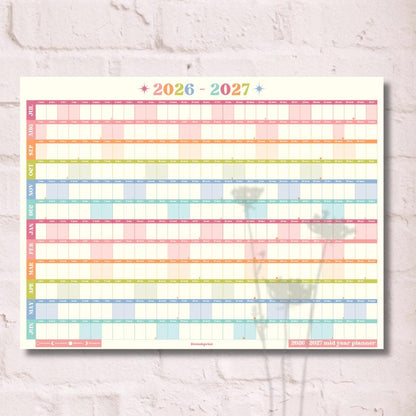2026 - 2027 Mid Year Wall Planner Calendar – One Page Academic Yearly Wall Calendar Poster, Large Year at a Glance Wall Planner July Start