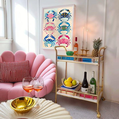 Colorful Crab Art Print – Maximalist Folk Art Coastal Bathroom Decor
