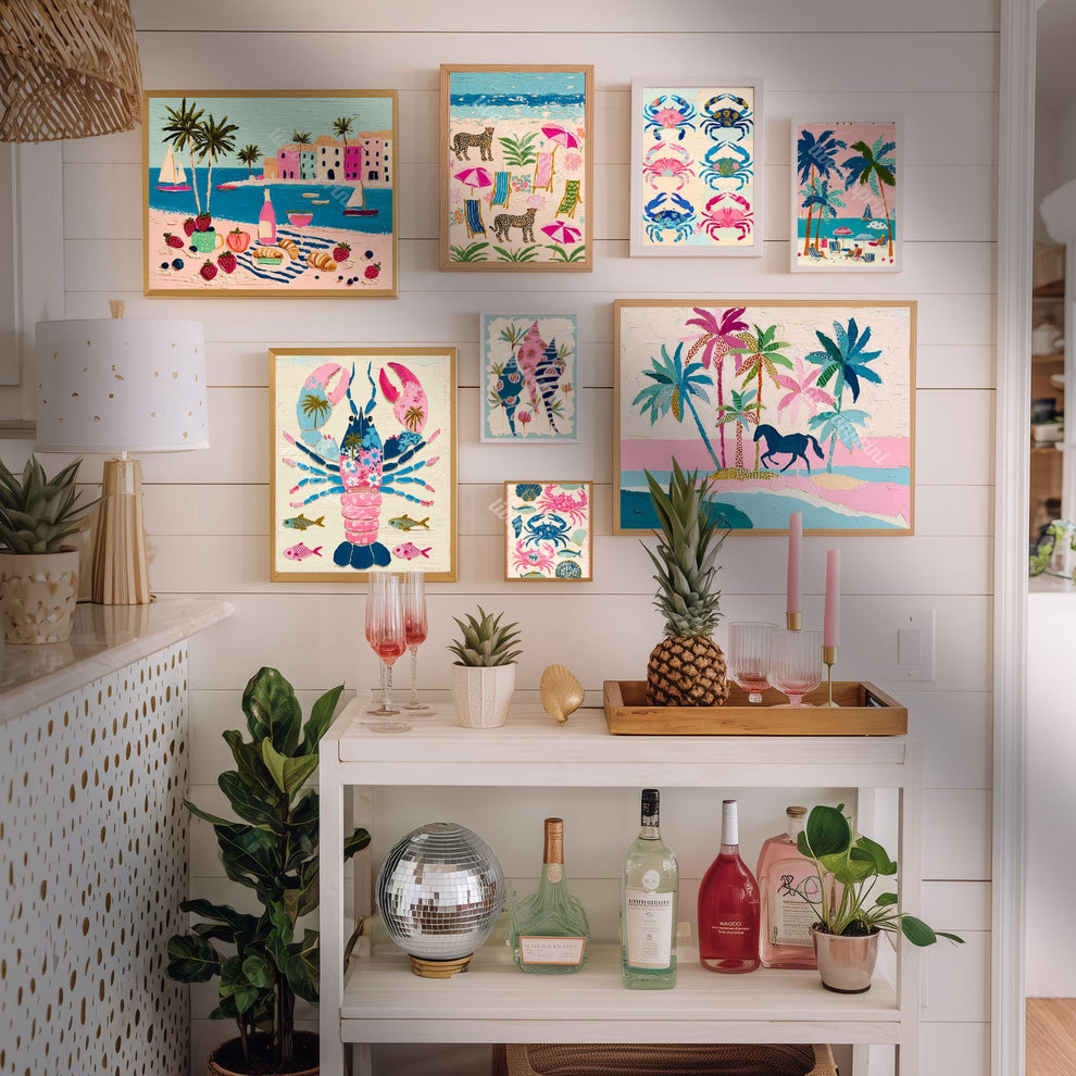 Cheetah Beach Print – Maximalist Coastal Leopard Wall Art, Tropical Eclectic Decor