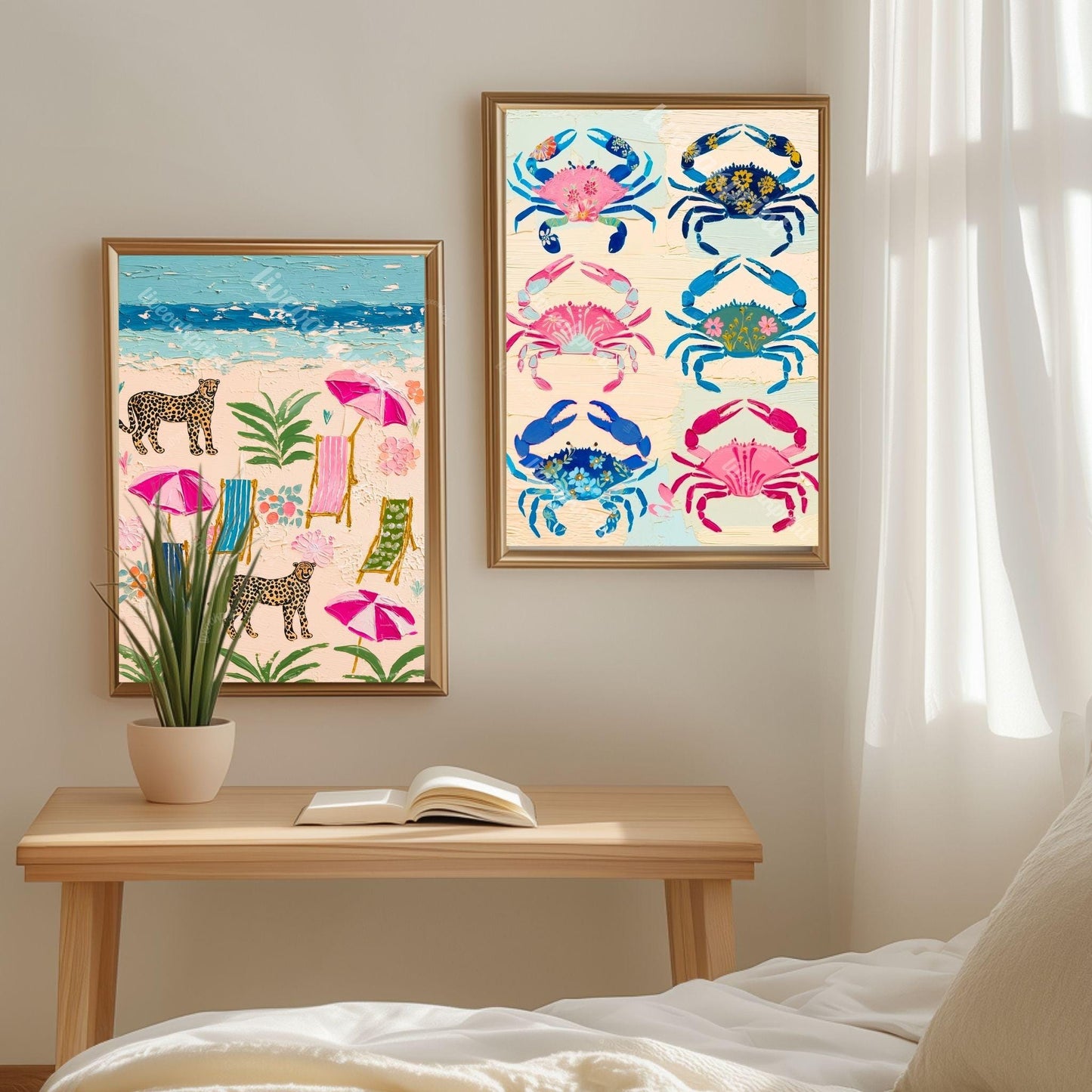 Cheetah Beach Print – Maximalist Coastal Leopard Wall Art, Tropical Eclectic Decor