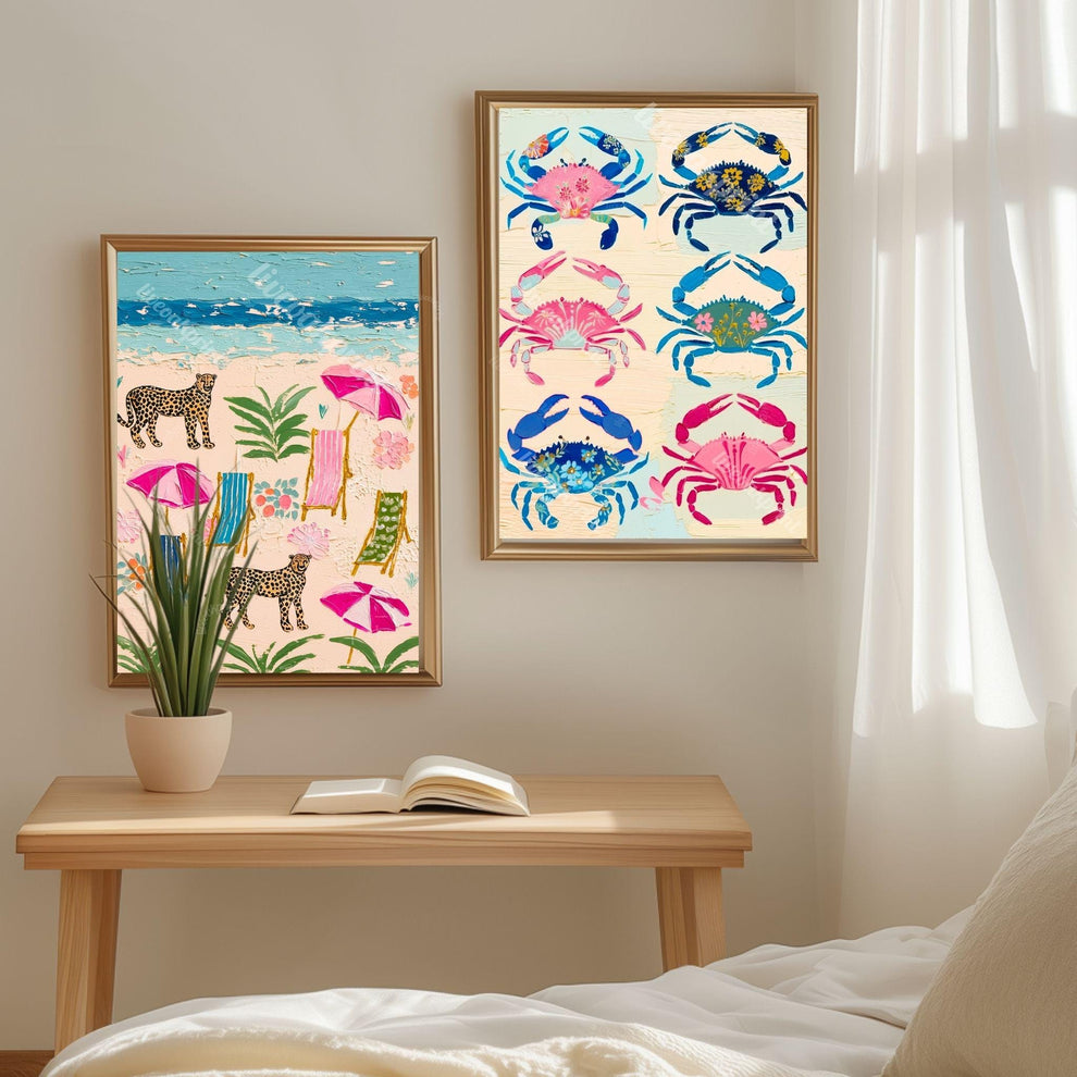 Cheetah Beach Print – Maximalist Coastal Leopard Wall Art, Tropical Eclectic Decor