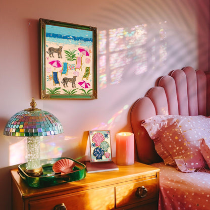 Cheetah Beach Print – Maximalist Coastal Leopard Wall Art, Tropical Eclectic Decor