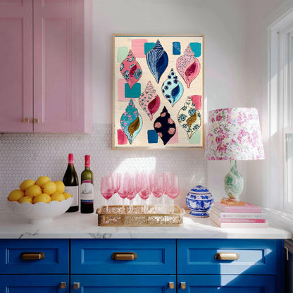 Seashell Art Print – Coastal Folk Art Collection, Preppy Beach House Decor