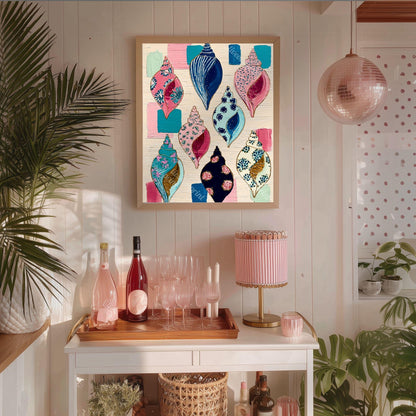 Seashell Art Print – Coastal Folk Art Collection, Preppy Beach House Decor