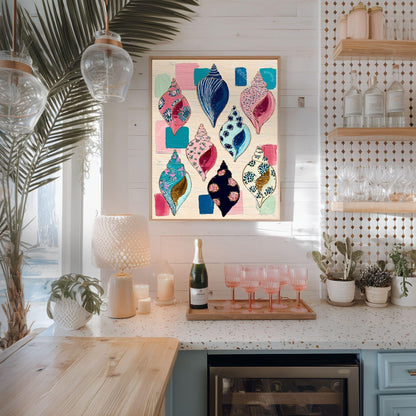 Seashell Art Print – Coastal Folk Art Collection, Preppy Beach House Decor