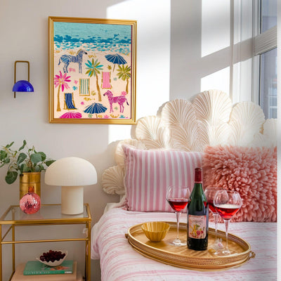 Playful Zebras Beach Print – Whimsical Tropical Folk Art Coastal Decor