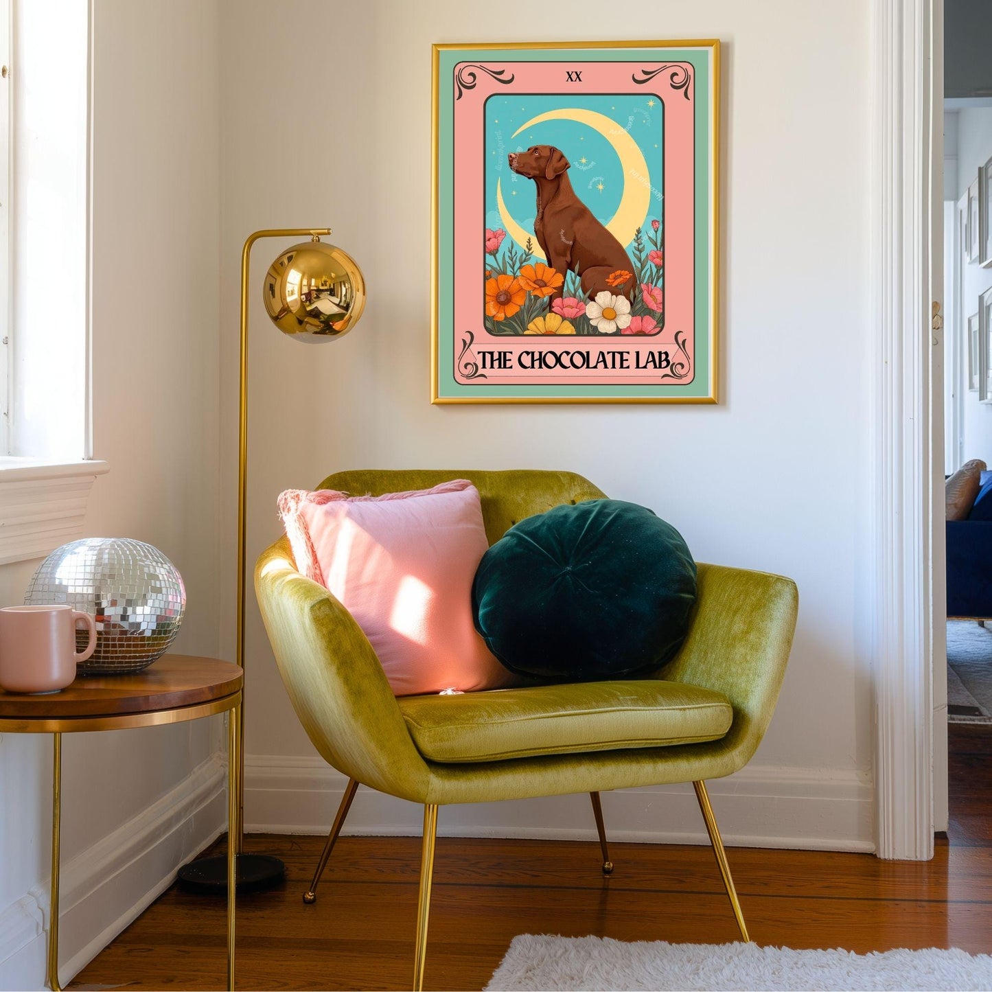 Chocolate Lab Print Tarot Card – Boho Labrador Retriever Print Wall Decor Dog Owner Gift