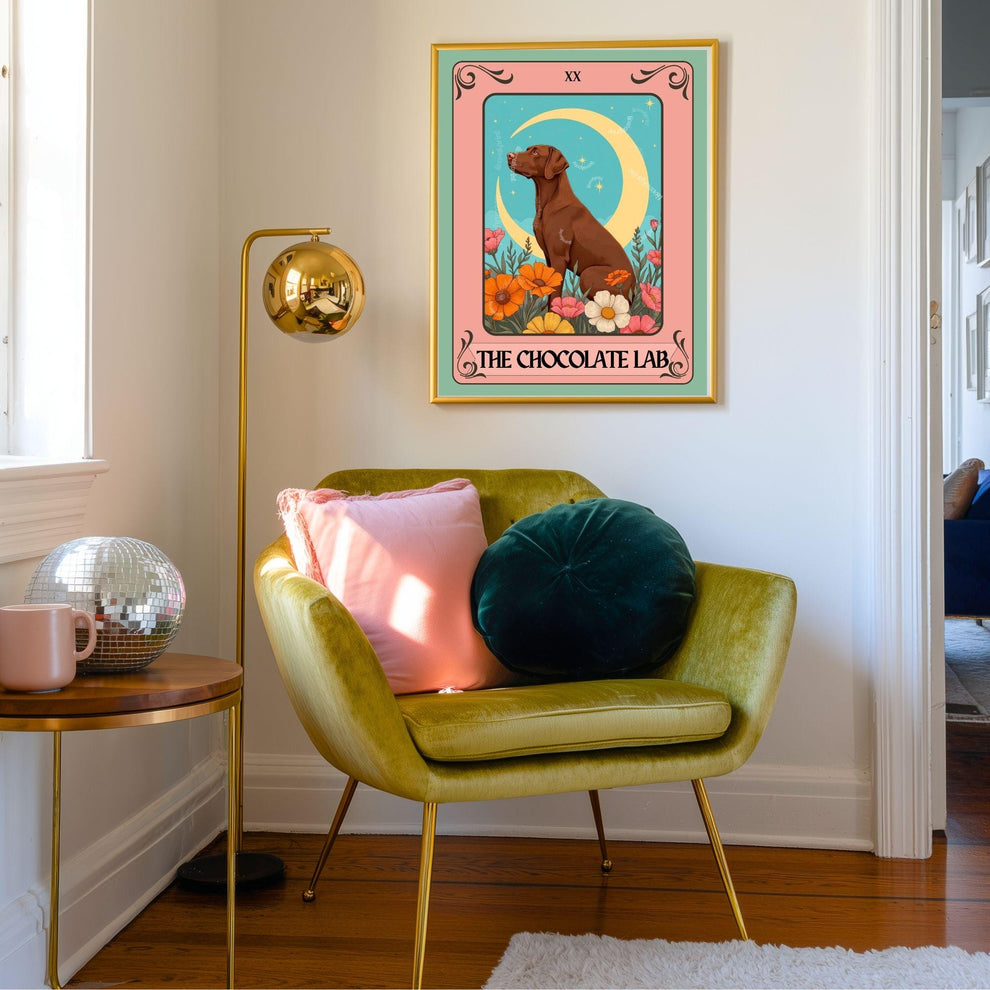 Chocolate Lab Print Tarot Card – Boho Labrador Retriever Print Wall Decor Dog Owner Gift