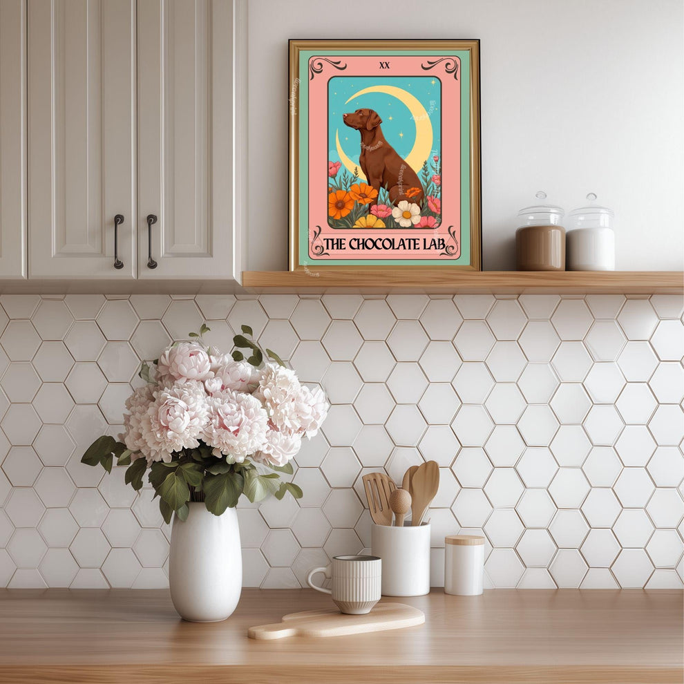 Chocolate Lab Print Tarot Card – Boho Labrador Retriever Print Wall Decor Dog Owner Gift