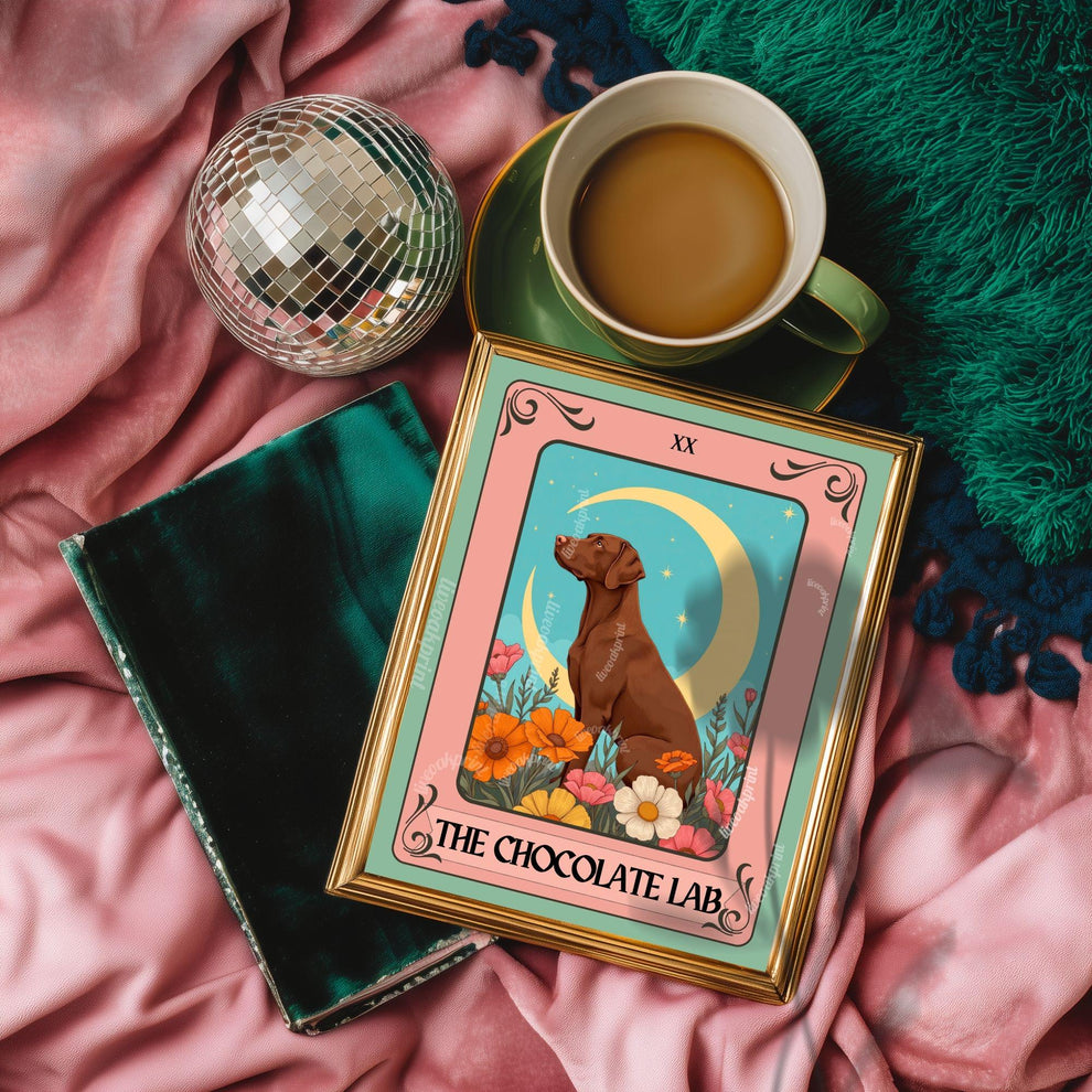 Chocolate Lab Print Tarot Card – Boho Labrador Retriever Print Wall Decor Dog Owner Gift