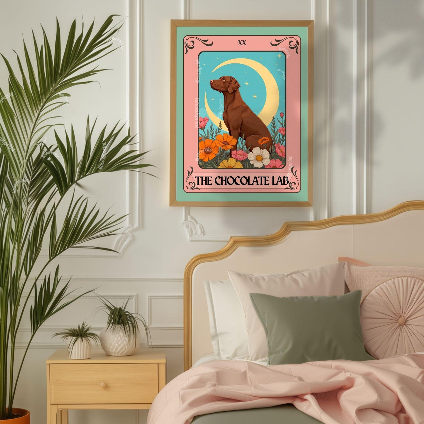 Chocolate Lab Print Tarot Card – Boho Labrador Retriever Print Wall Decor Dog Owner Gift