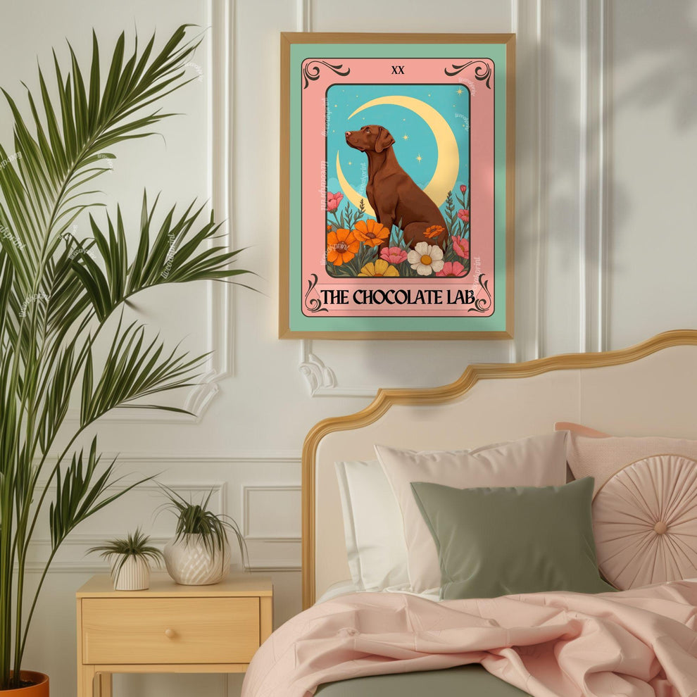 Chocolate Lab Print Tarot Card – Boho Labrador Retriever Print Wall Decor Dog Owner Gift