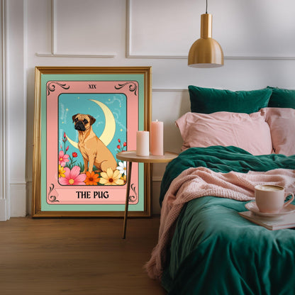 The Pug Tarot Card – Boho Pug Print Wall Decor Dog Owner Gift
