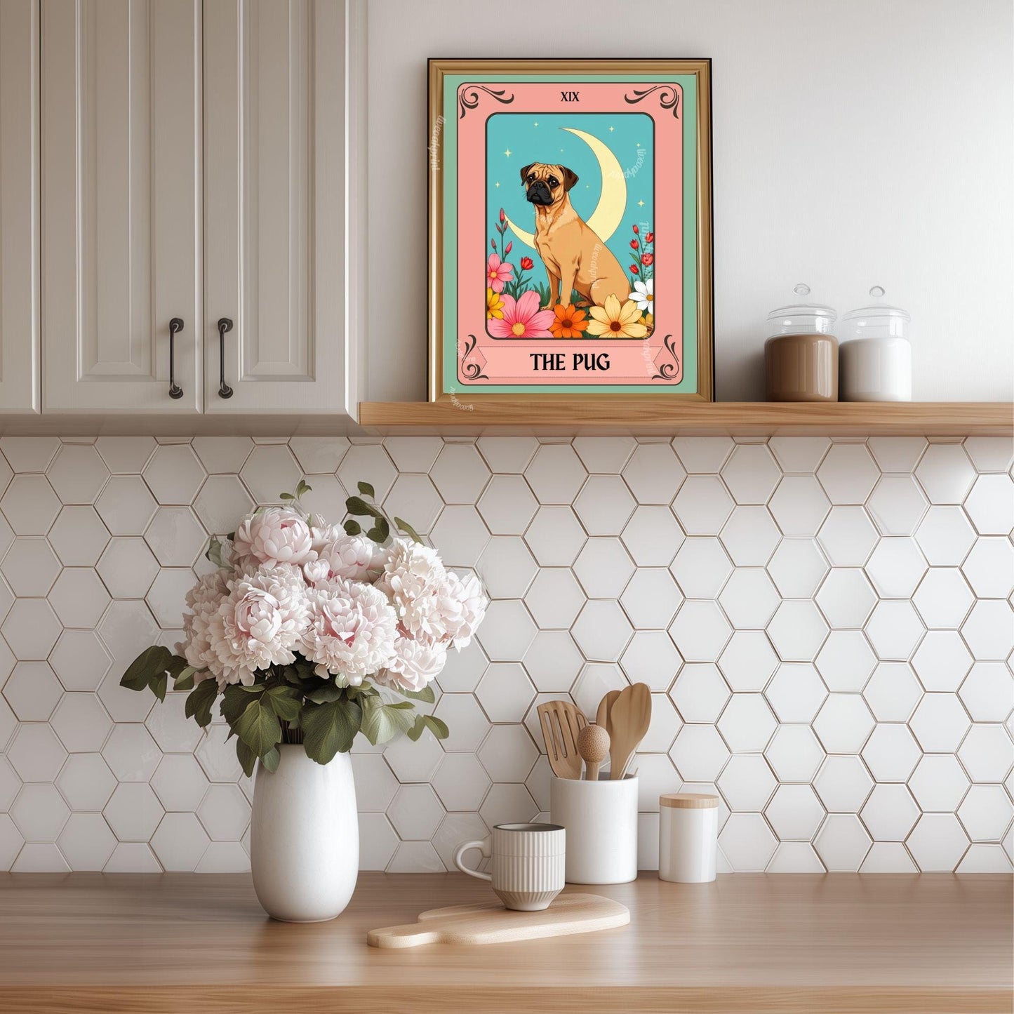 The Pug Tarot Card – Boho Pug Print Wall Decor Dog Owner Gift