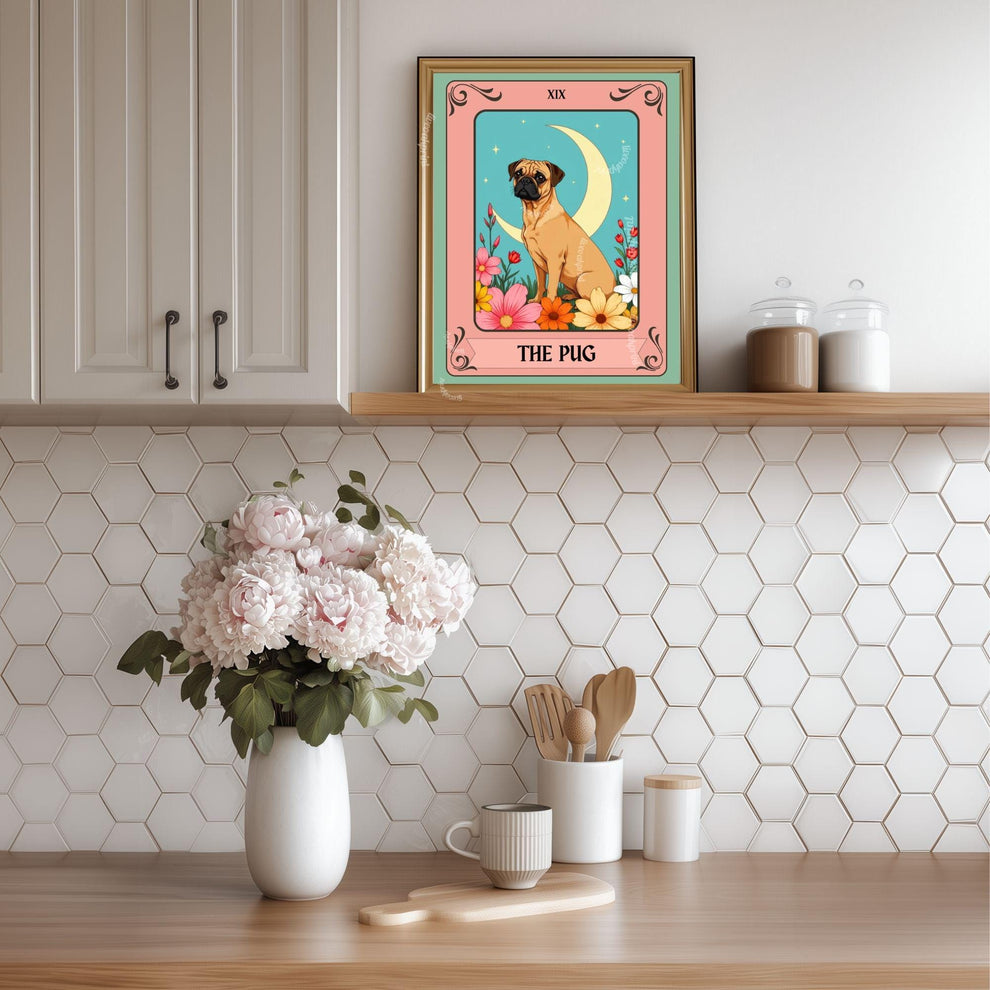 The Pug Tarot Card – Boho Pug Print Wall Decor Dog Owner Gift