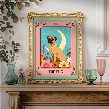 The Pug Tarot Card – Boho Pug Print Wall Decor Dog Owner Gift
