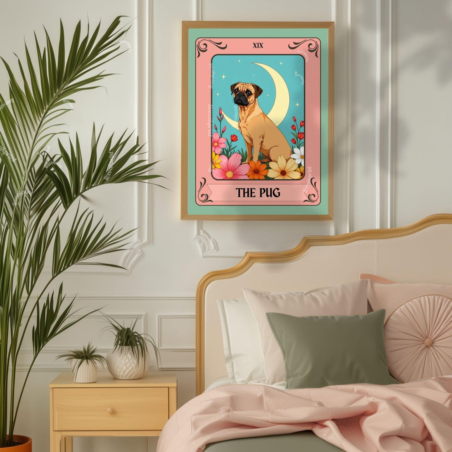 The Pug Tarot Card – Boho Pug Print Wall Decor Dog Owner Gift