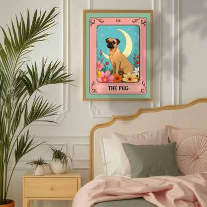 The Pug Tarot Card – Boho Pug Print Wall Decor Dog Owner Gift