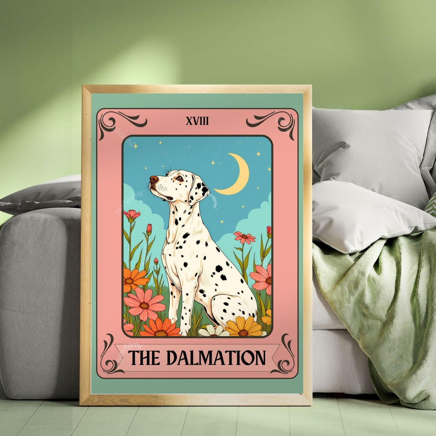 Dalmatian Tarot Card Print – The Dalmatian Dog Lover Gift Mystical Wall Art Vintage Tarot Dog Memorial Spiritual Decor
