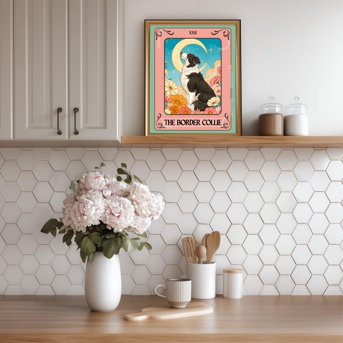 Border Collie Tarot Card Print – The Border Collie Dog Lover Gift Mystical Wall Art Vintage Tarot Dog Memorial Spiritual Decor
