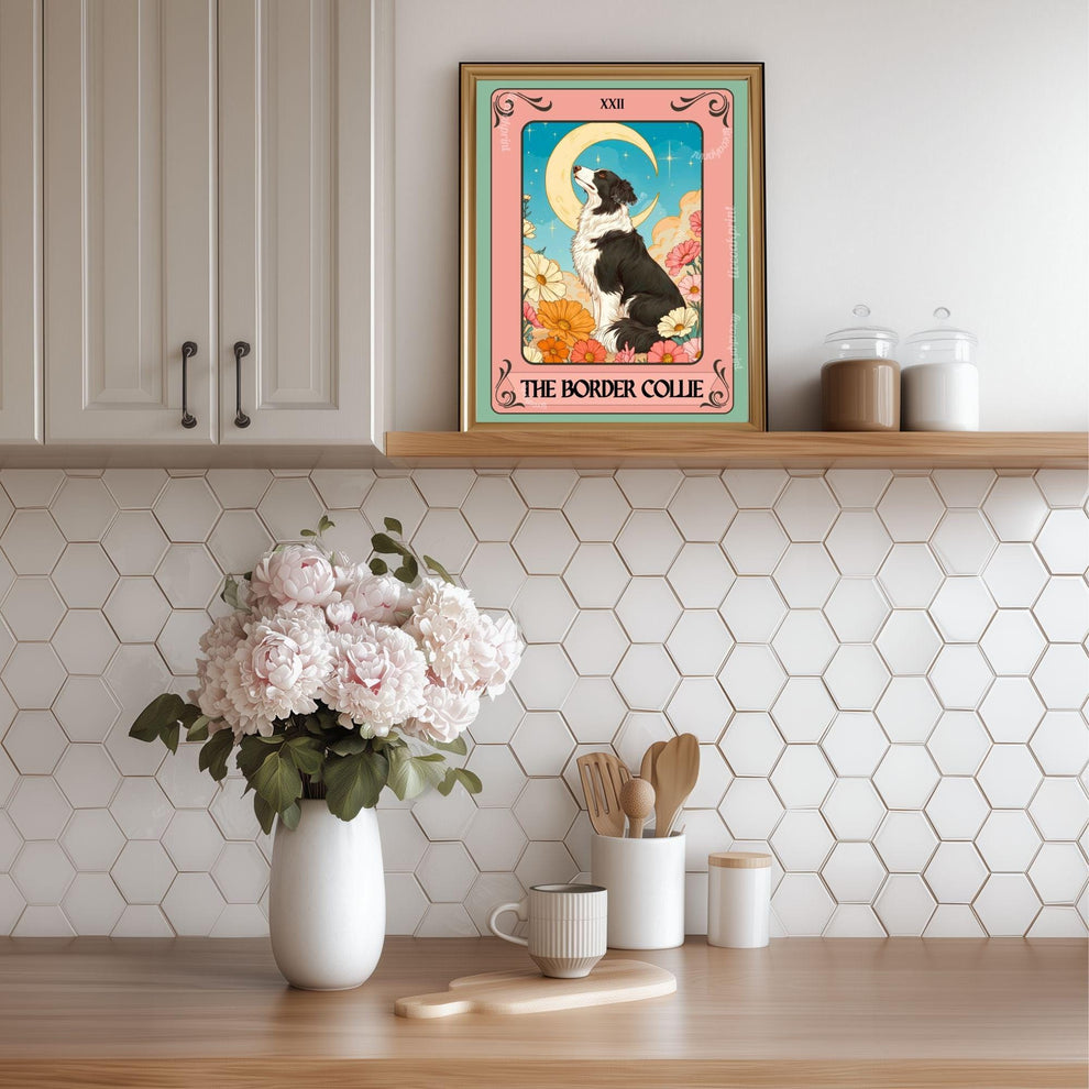 Border Collie Tarot Card Print – The Border Collie Dog Lover Gift Mystical Wall Art Vintage Tarot Dog Memorial Spiritual Decor