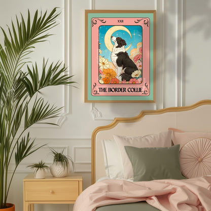 Border Collie Tarot Card Print – The Border Collie Dog Lover Gift Mystical Wall Art Vintage Tarot Dog Memorial Spiritual Decor