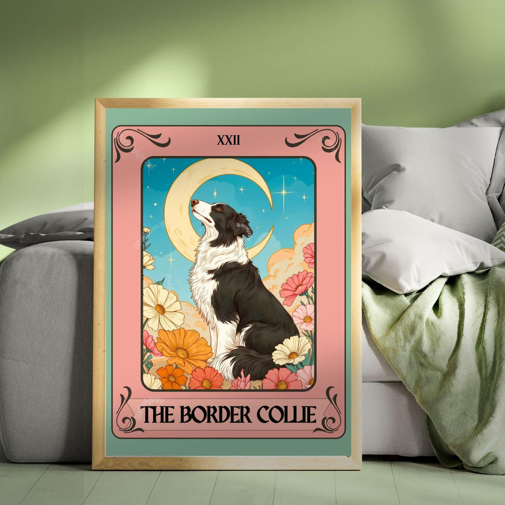 Border Collie Tarot Card Print – The Border Collie Dog Lover Gift Mystical Wall Art Vintage Tarot Dog Memorial Spiritual Decor