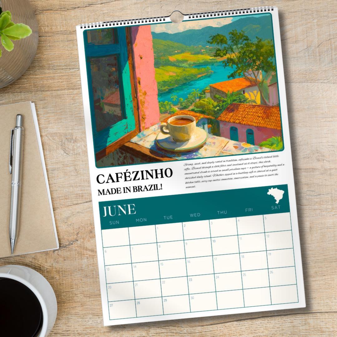 2025–2026 Mid Year Coffee Calendar – Coffee Around the World Wall Calendar – July Start Academic Planner – Travel Gift for Coffee Lovers