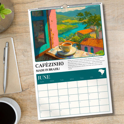 2025–2026 Mid Year Coffee Calendar – Coffee Around the World Wall Calendar – July Start Academic Planner – Travel Gift for Coffee Lovers