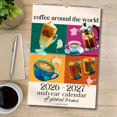 2026–2027 Mid Year Coffee Calendar – Coffee Around the World Wall Calendar – July Start Academic Planner – Travel Gift for Coffee Lovers