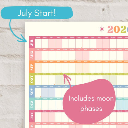 2026 - 2027 Mid Year Wall Planner Calendar – One Page Academic Yearly Wall Calendar Poster, Large Year at a Glance Wall Planner July Start