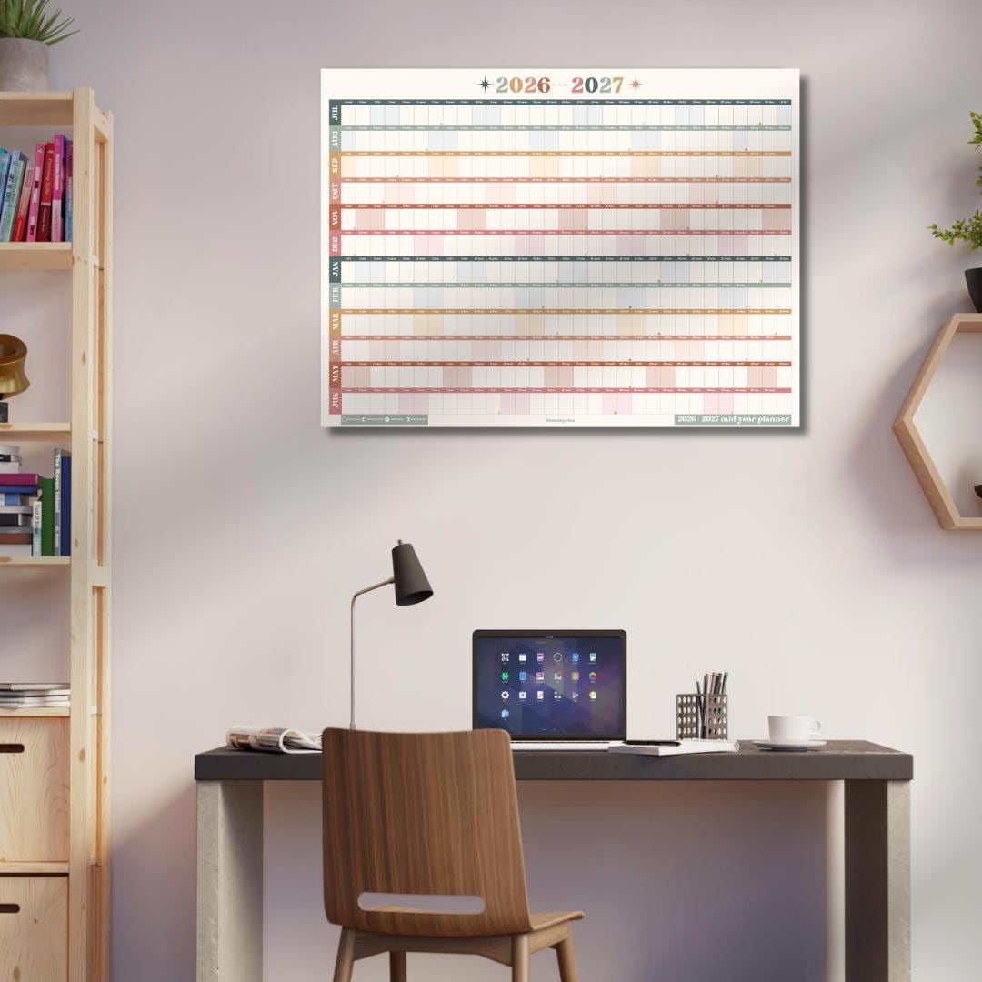 Boho Earth Tones Mid Year Calendar 2025–2026 – Academic Wall Planner – July Start – School Year Calendar – Aesthetic Dorm or Office Decor