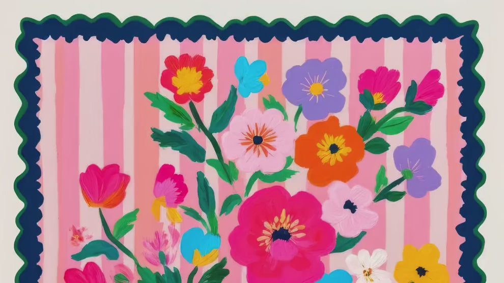 Pink and Navy Floral Wall Art