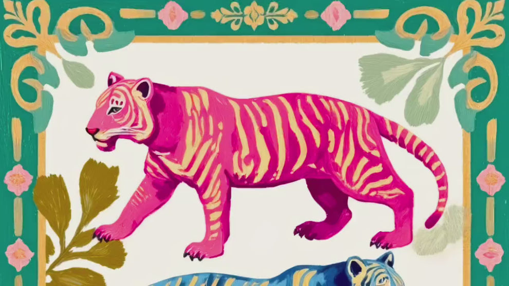 Pink and Green Tiger Wall Decor