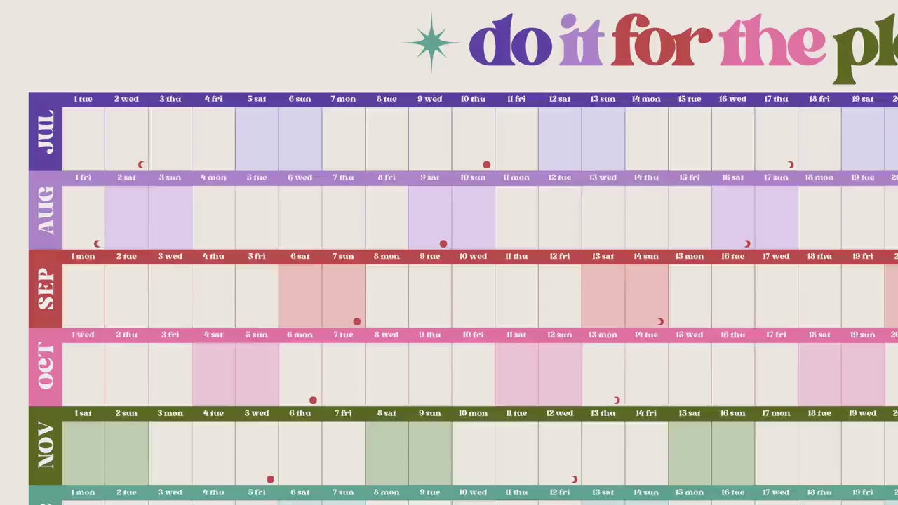 Do It For The Plot Wall Planner – Mid Year Calendar 2025–2026 – July Start Academic Planner – Dopamine Decor – Aesthetic Dorm Wall Art