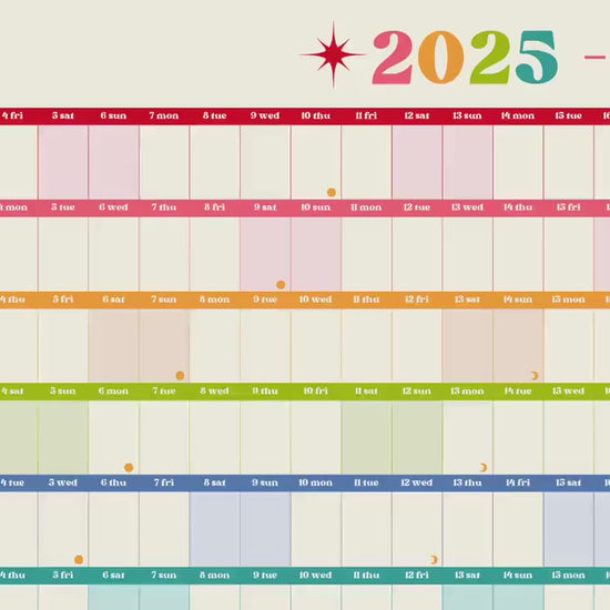 Colorful Mid Year Calendar – 2025–2026 Academic Wall Planner – Retro Brights – Aesthetic Year at a Glance