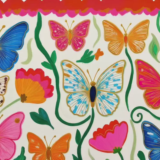 Horizontal Butterfly Wall Art – Yellow and Pink Floral Print – Whimsical Cottagecore Home Decor