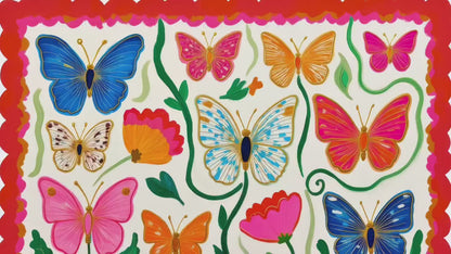 Horizontal Butterfly Wall Art – Yellow and Pink Floral Print – Whimsical Cottagecore Home Decor