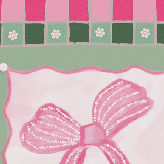Pink and Green Bow Print