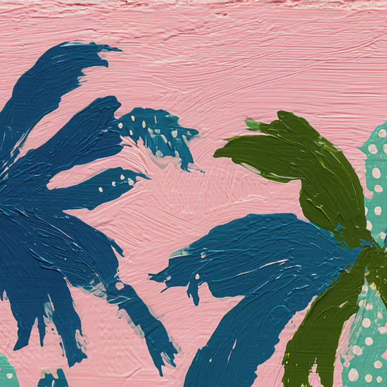 Tropical Beach Print – Retro Palm Tree Wall Art Coastal Decor Pink Sunset Vintage Summer Vacation Nautical Ocean Art