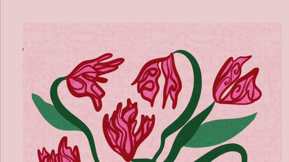 Poker Vase Wall Art – Bold Playing Card Vase Print – Funky Tulip Floral Print – Abstract Modern Decor – Pink and Green Maximalist Wall Art