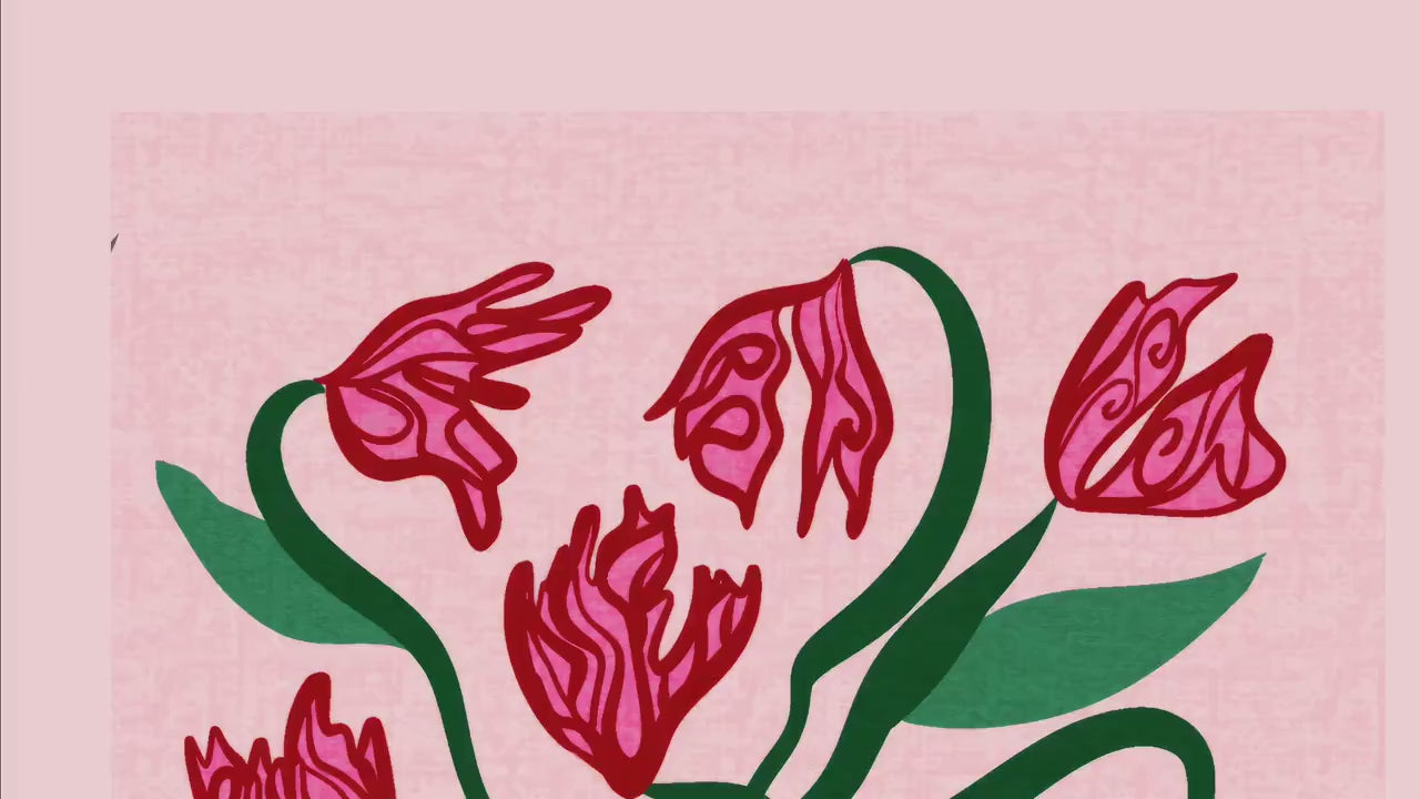 Poker Vase Wall Art – Bold Playing Card Vase Print – Funky Tulip Floral Print – Abstract Modern Decor – Pink and Green Maximalist Wall Art