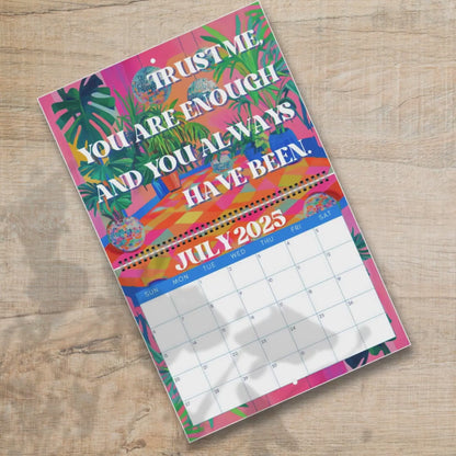 2025–2026 Inspirational Calendar – July Start Wall Calendar – Mid Year Motivational Planner – Disco & Botanical Decor – Home or Office