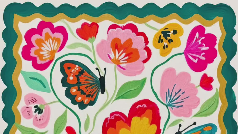 Butterfly Wall Art – Colorful Floral Print – Whimsical Botanical Home Decor Dopamine Art Print For Living Room or For Bedroom