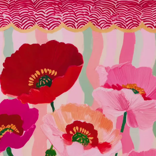 Wavy Poppy Floral Wall Art – Pink and Red Bold Botanical Print, Maximalist Retro Flower Poster for Bedroom, Gallery Wall Eclectic Home Decor