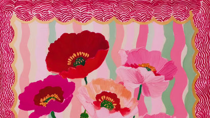 Wavy Poppy Floral Wall Art – Pink and Red Bold Botanical Print, Maximalist Retro Flower Poster for Bedroom, Gallery Wall Eclectic Home Decor