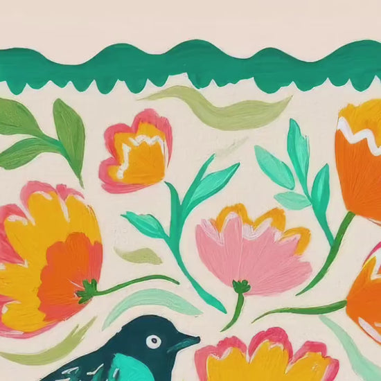 Bird Wall Art – Colorful Folk Art Floral Print – Funky Bird Wall Decor