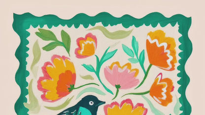 Bird Wall Art – Colorful Folk Art Floral Print – Funky Bird Wall Decor