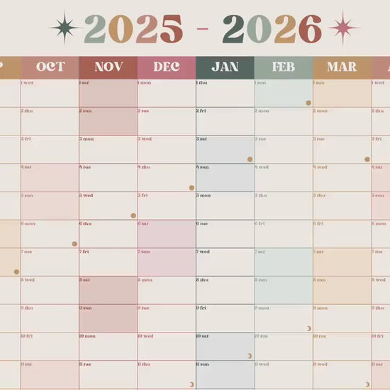 Vertical Wall Planner – Boho Earth Tones Mid Year Calendar 2025–2026 – July Start Academic Planner – Minimalist Dorm & Office Decor